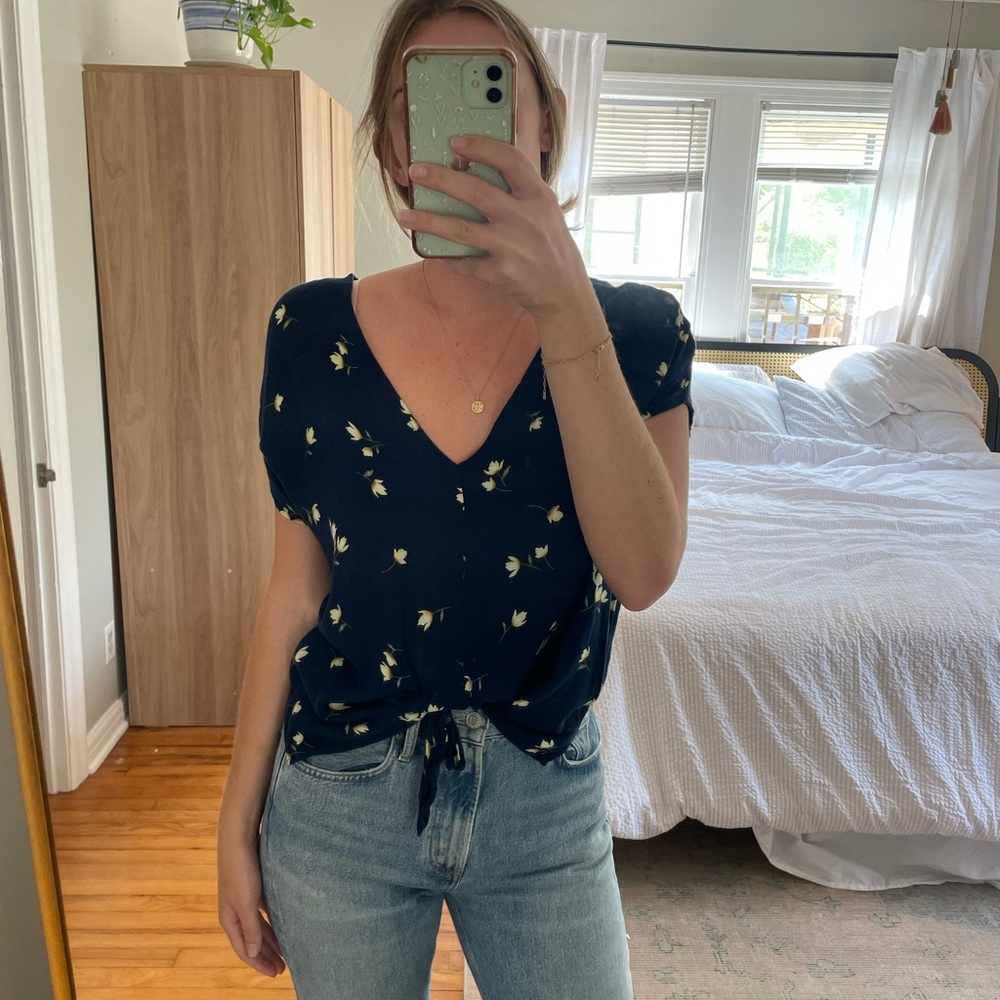 Navy floral summer top